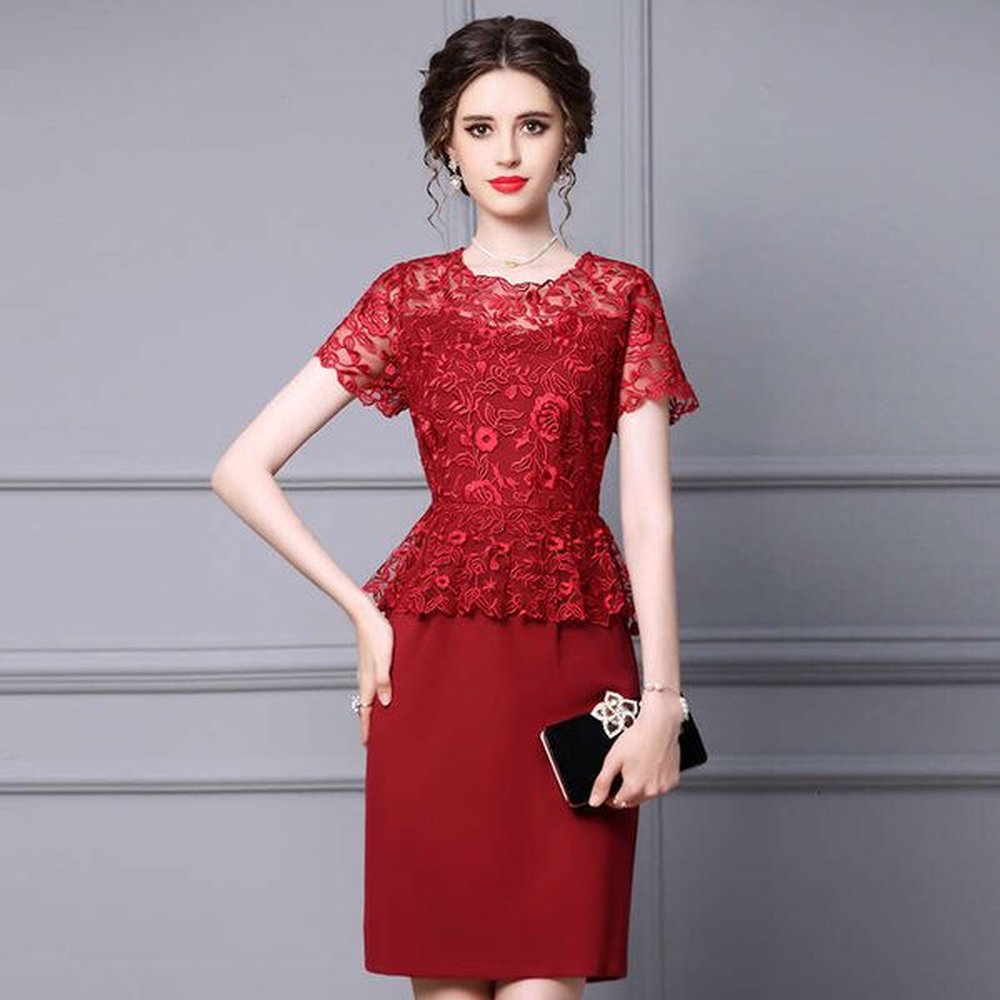 wine red dress for summer women new highend embroidered