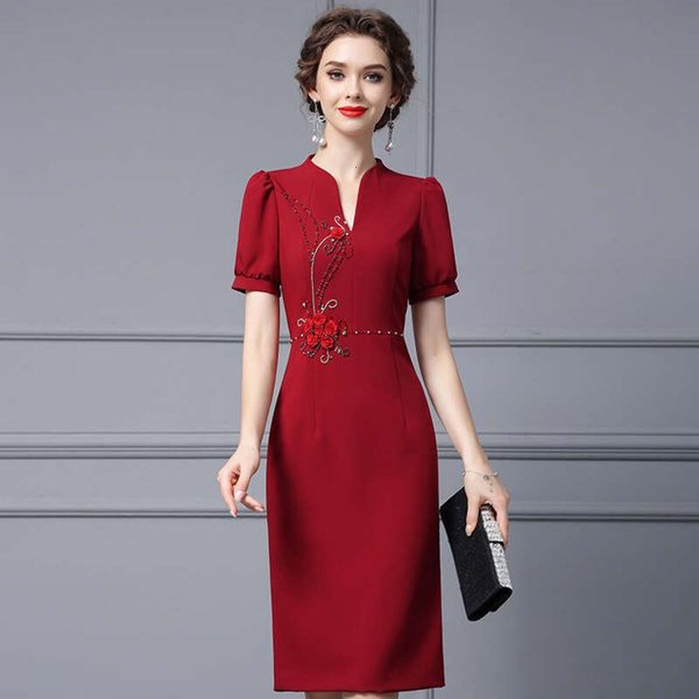 wine red dress for women in summer new nail