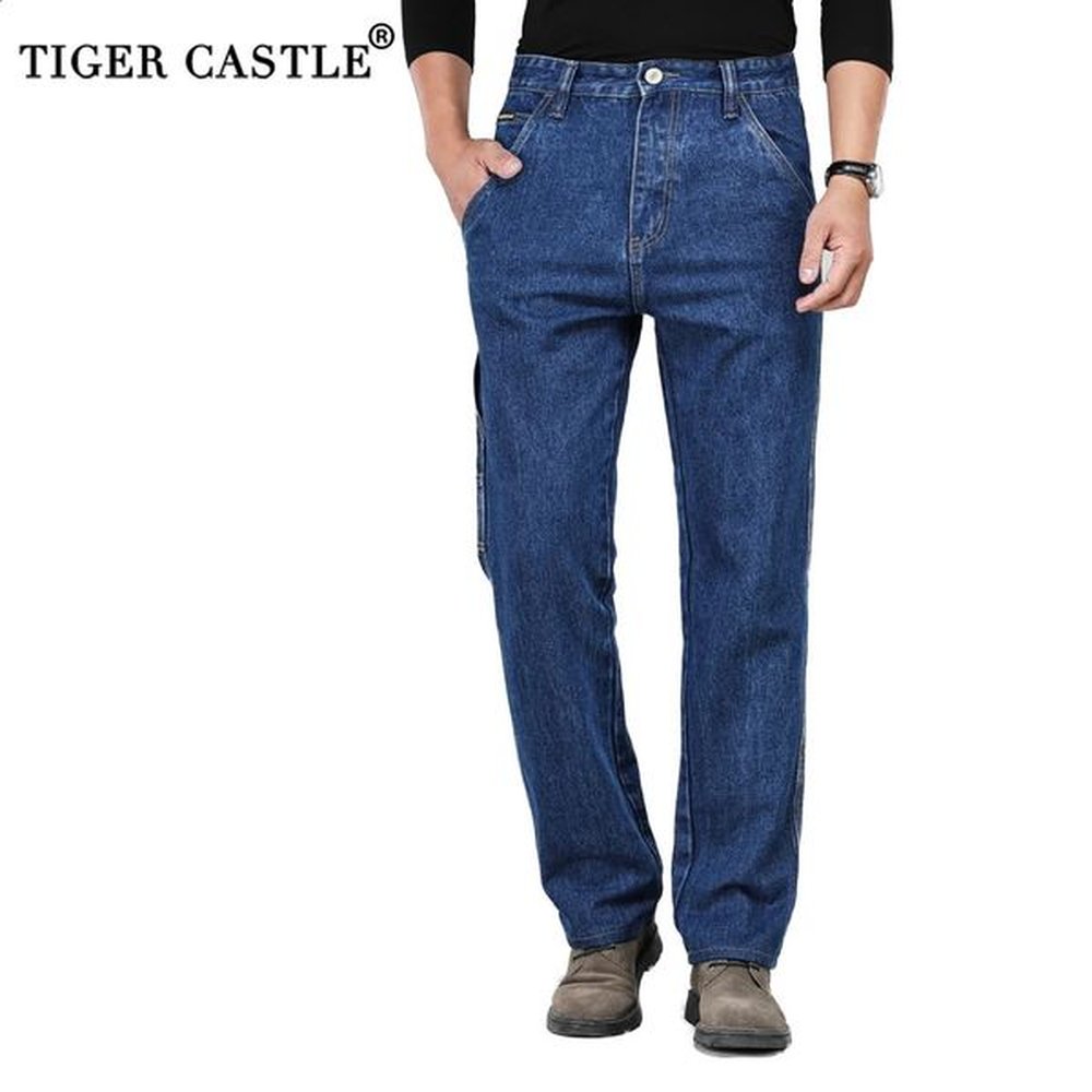 Winter and autumn high waisted thick cotton fabric jeans mens casual classic straight jeans mens denim multi pocket pants 241021