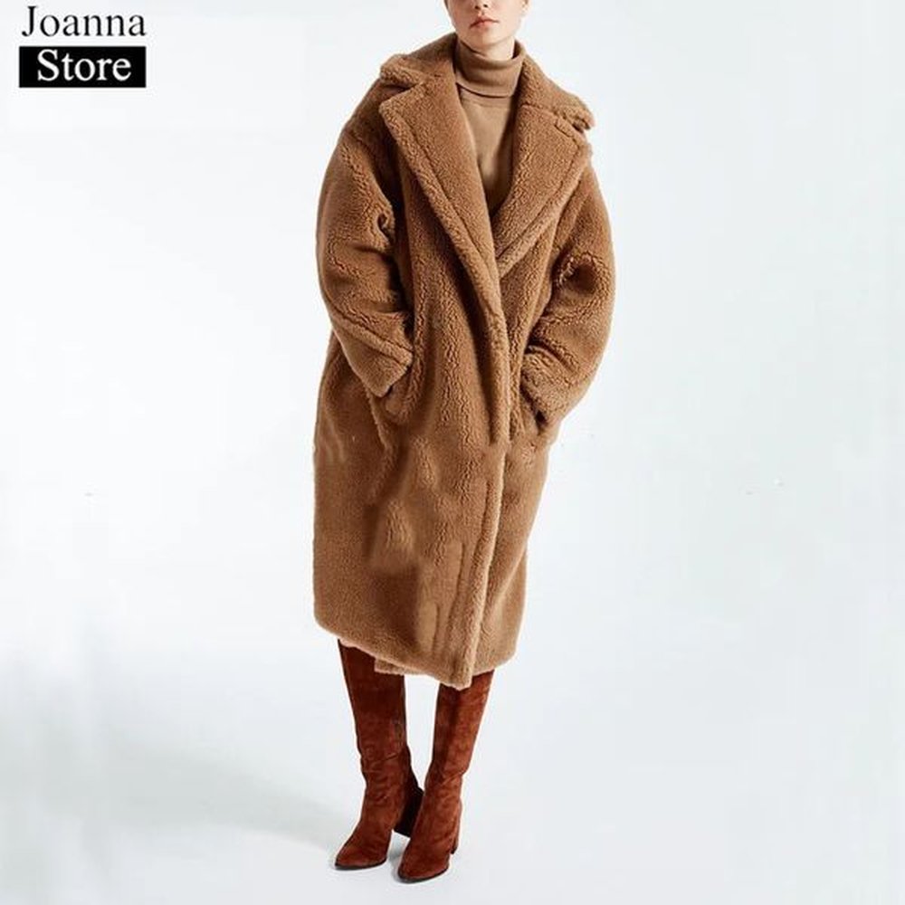 winter artificial teddy bear long thick coat warm collar fluffy