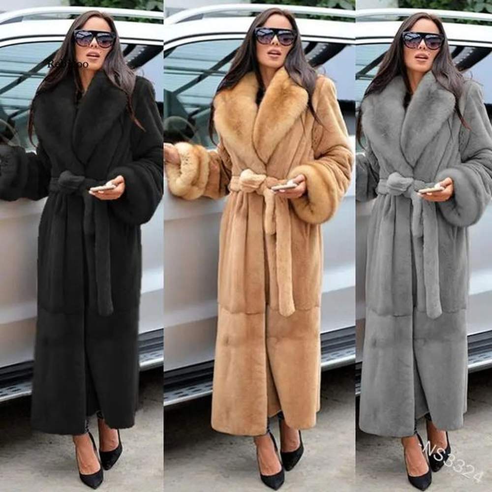 winter black long faux fur coat long sleeved black xl