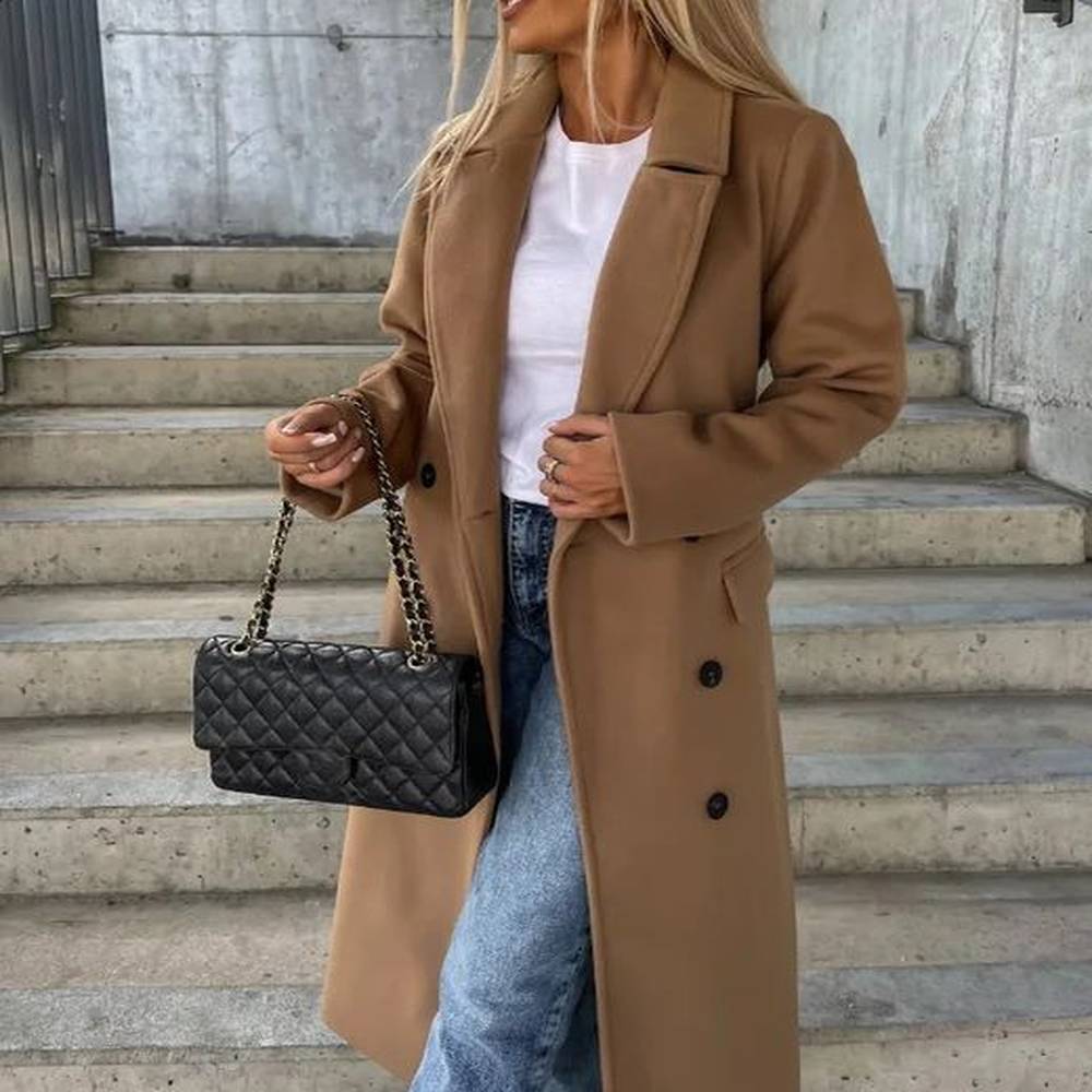 winter coat for women autumn fashion double breasted simple solid