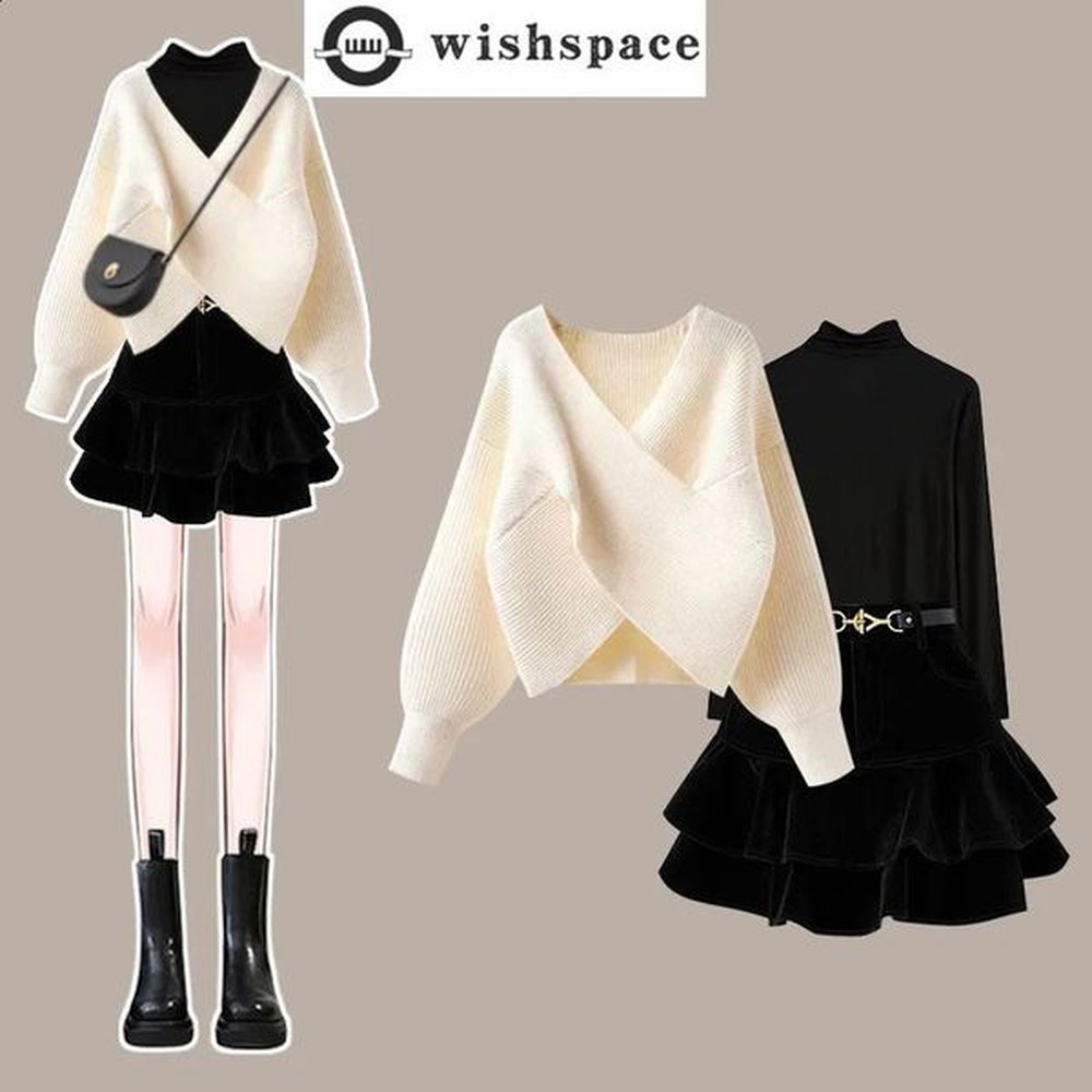 winter cross knitted sweater long sleeve bottom sweater fluffy mini