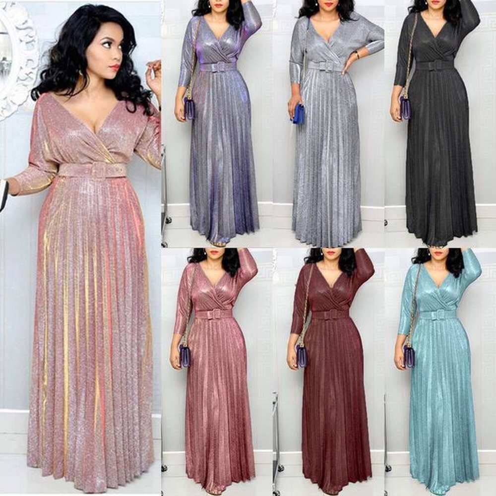 winter european american african womens fashion long sleeved gilded pleated