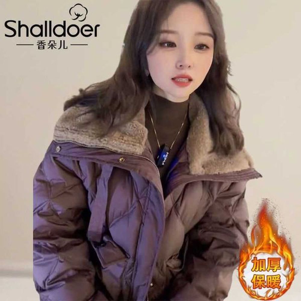 Winter Fashion Casual Down Cotton Jacket for Women 2024 Winter New Style Solid Color Wool Collar Large Pocket Zipper Thickened Coat