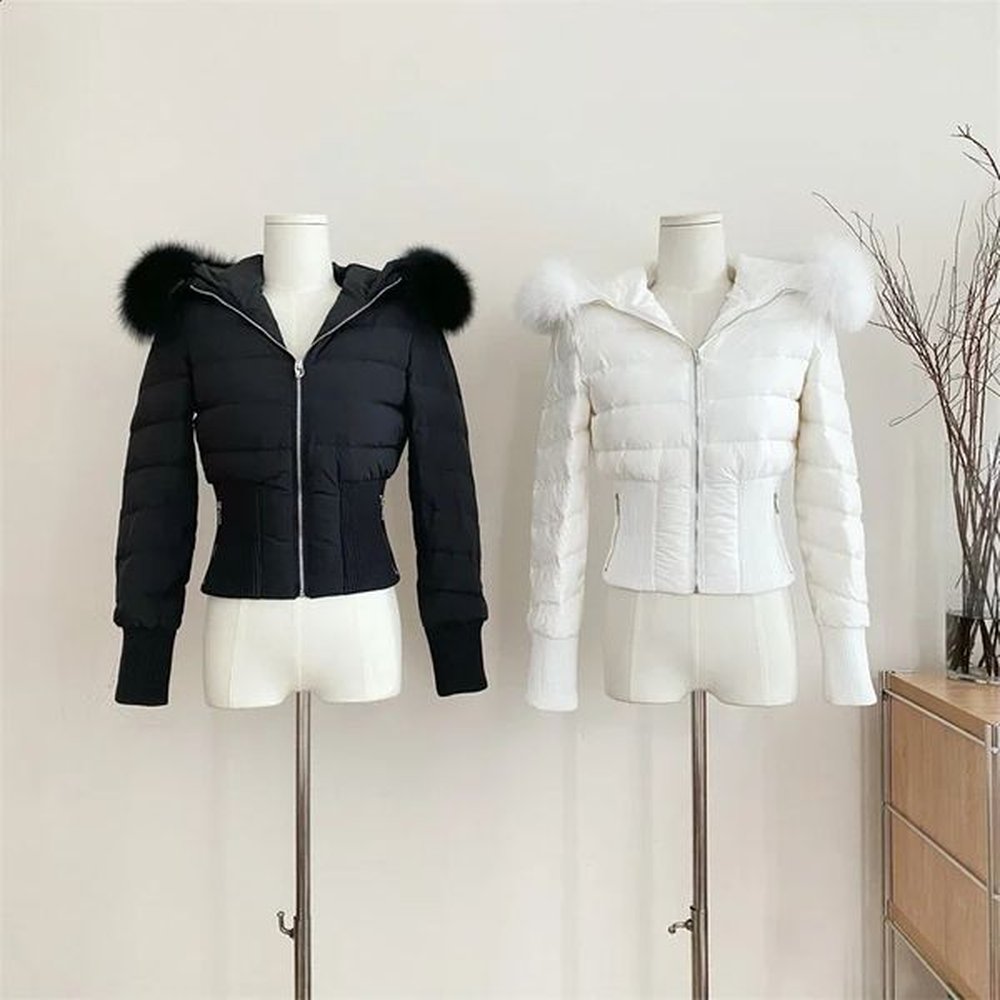 winter faux fur women down parka hooded short coat warm