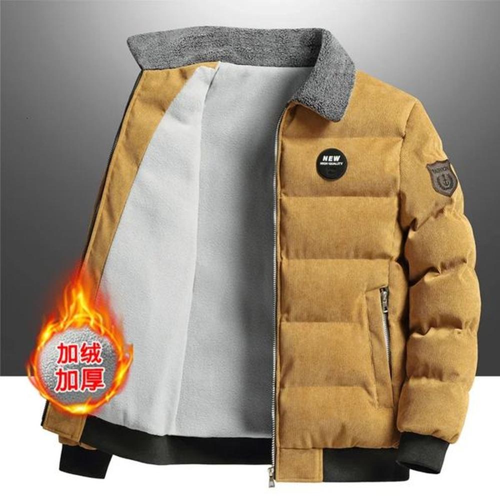 Winter Fleece Lined Corduroy Jacket Men Parka Coats Loose Windproof Fur Collar Warm Parkas Jackets Fashion Casual Windbreaker 241116