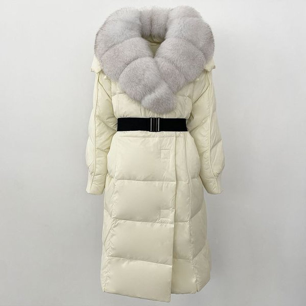 winter fox fur collar highend womens thick straight tube