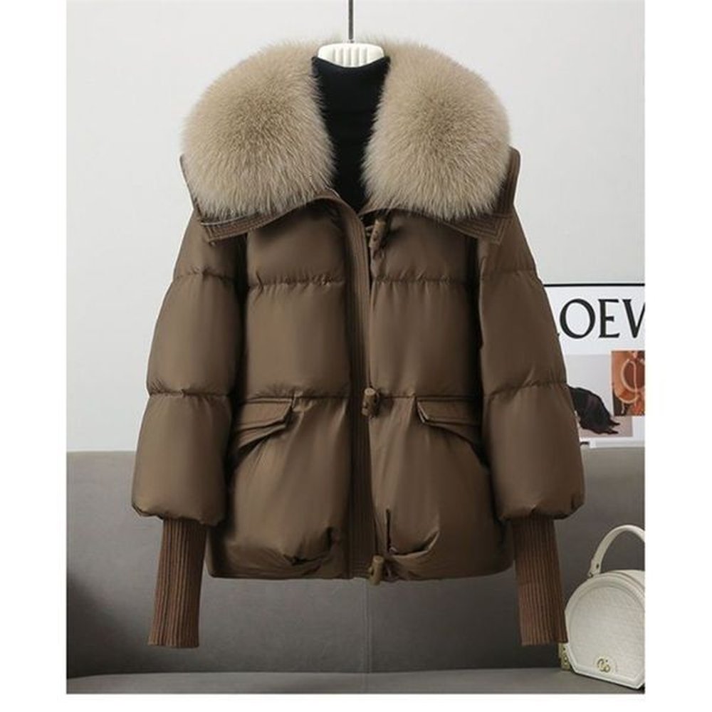 winter fur collar puffer down parka loose down warmer thicken