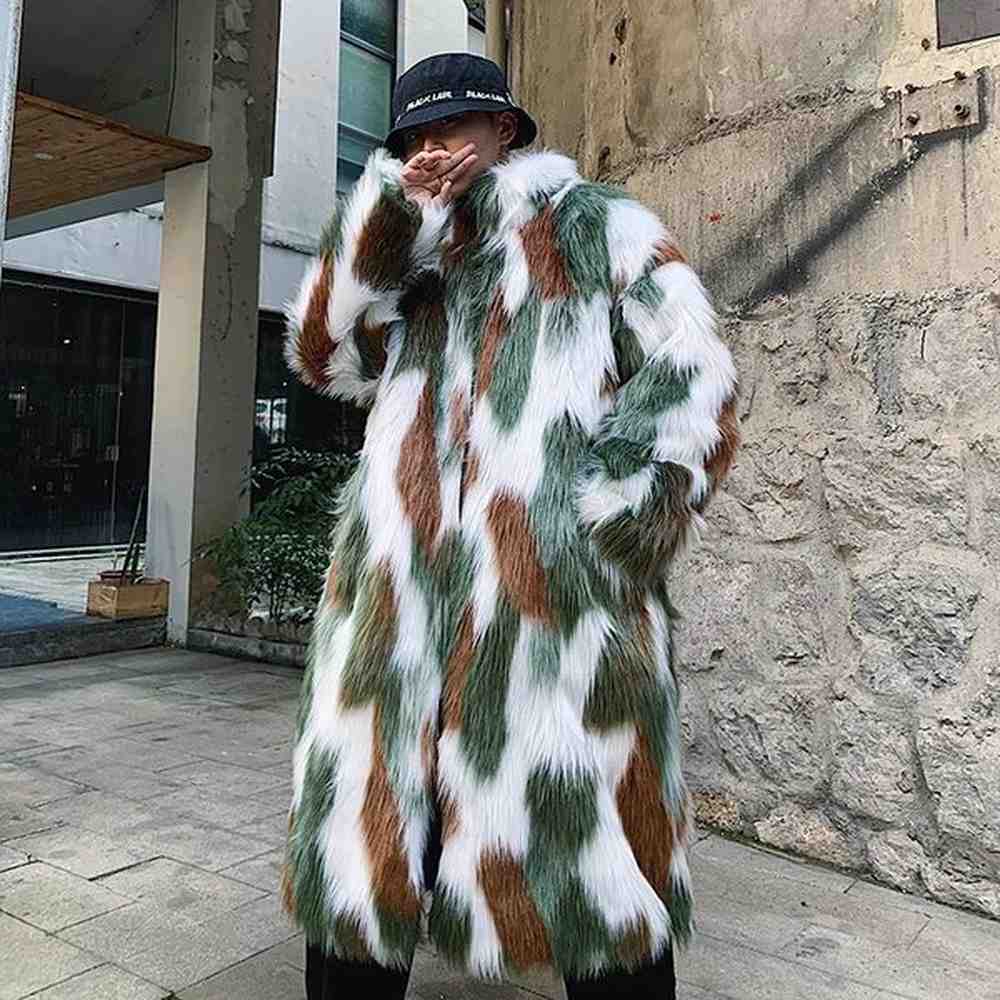Winter Hip Hop Fur Coat Long Hooded Jacket Men Korean Fashion Warm Thicken Trench Street Casual Overcoat 241213