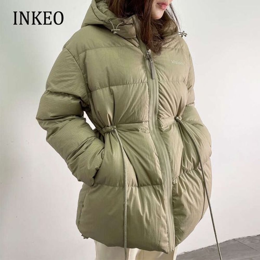 winter hooded down jacket women warm fashion adjustable waist puffer