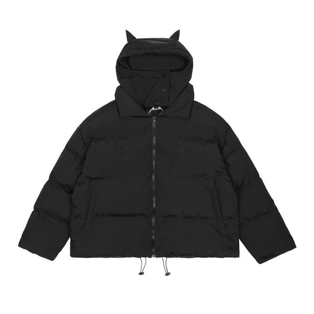 Winter Hooded Down Parkas Jacket Embroidery Skull Skeleton Devil Horns Thicken Warm Bubble Padded Coat Harajuku Puffer Jacket