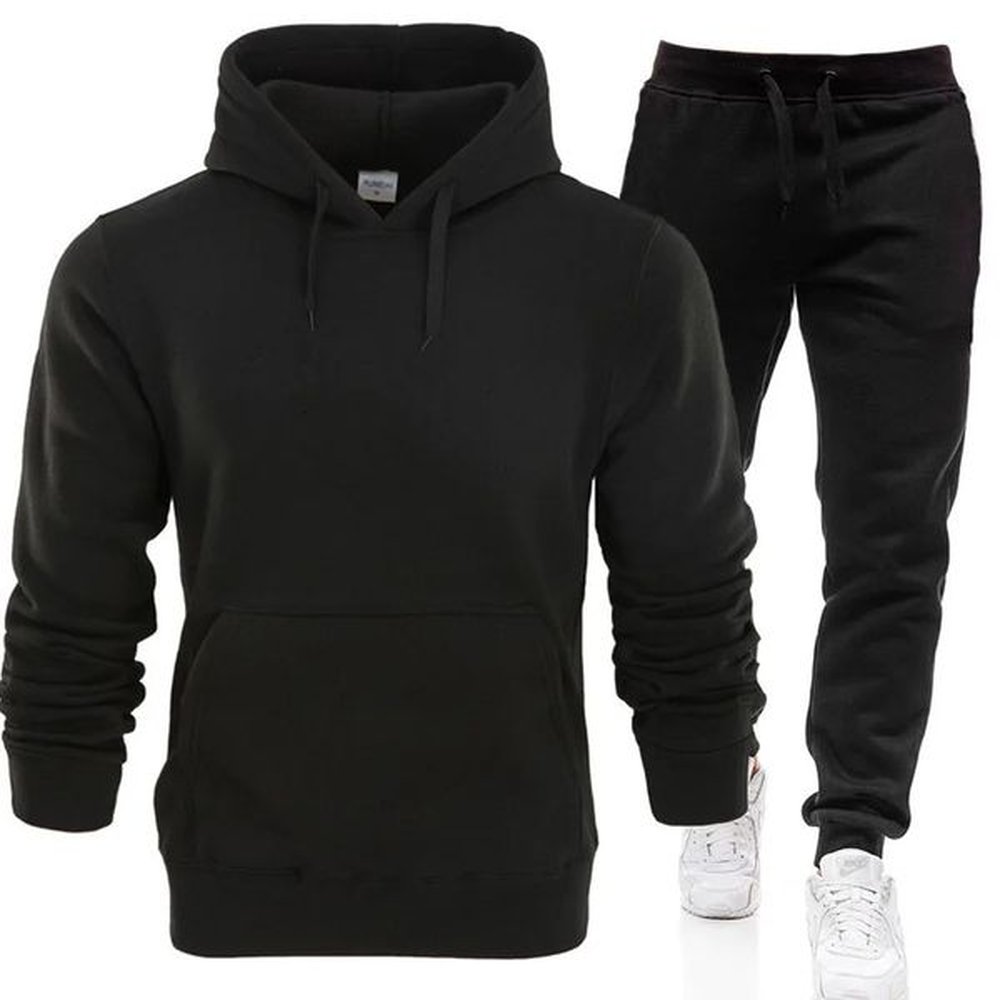 Winter Hoodie Sets Men Fashion Fleece Red Hoodies Black Pants Casual Jogger Suit Tracksuit Sweatshirt Woman Pullover 241220