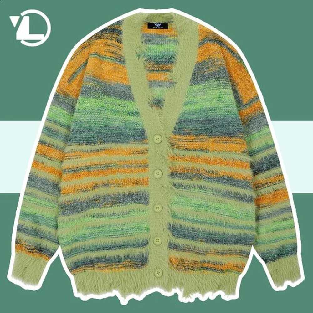 Winter Irregular Knitted Sweaters Man Loose Stripe Cardigan Color Block Oversized Sweater Woman Y2K Harajuku Knit Coats Tops 241224