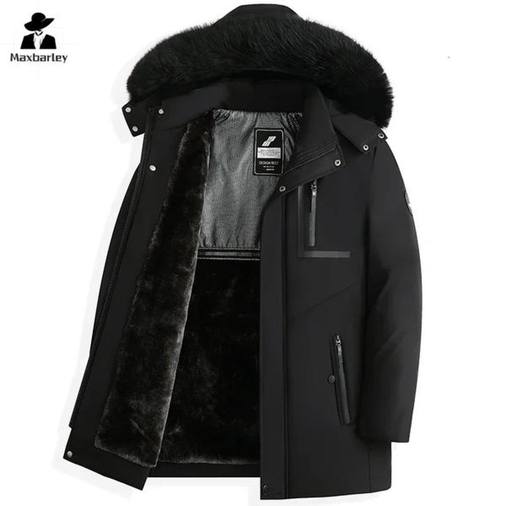 Winter Jacket Mens Highend Retro Windproof Warm Big Fur Collar Hooded Cotton Padded Coat British Style Trendy Thick Parka 241125