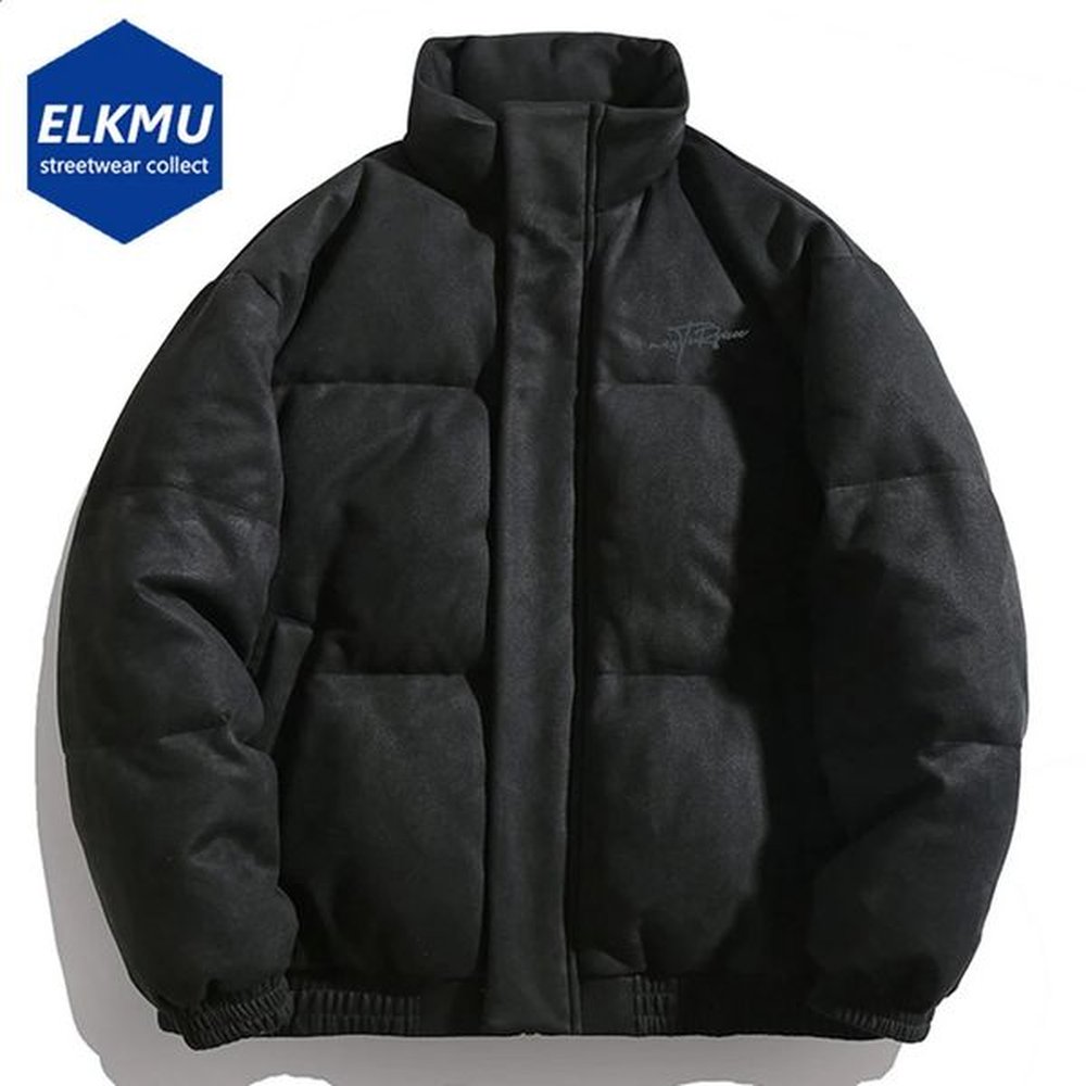 Winter jacket mens Padded Parkas Coats retro suede bubble inflatable jacket unisex stand up collar thick warm jacket black 241116