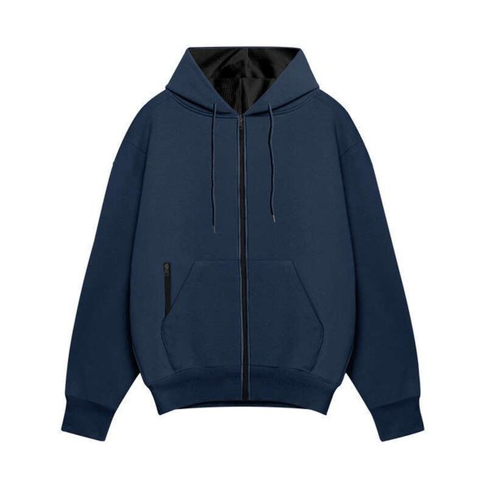 Winter Jacket Pure Color Zipper Hooded Fleece Warm And Comfortable Sweatshirt Men's Coat Hoodie