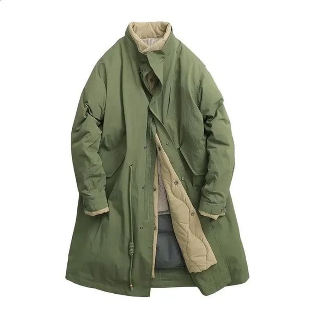 Winter Japanese Retro Stand Collar Long Cottonpadded Parkas Mens Causla Loose High Street Overcoat Windbreakers Male Clothes 241231
