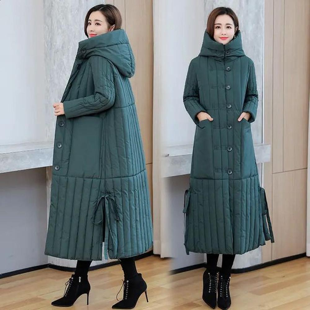 winter korean loose women jacket down cotton long hooded coat