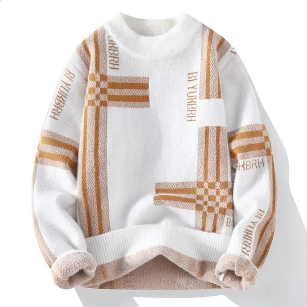 Winter Leisure Youth Mens Versatile Striped Half High Neck Sweater 240809