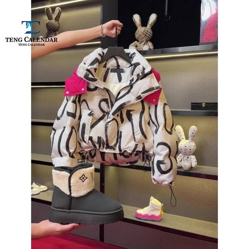 winter letter graffiti short versatile small fragrant style fashionable hooded