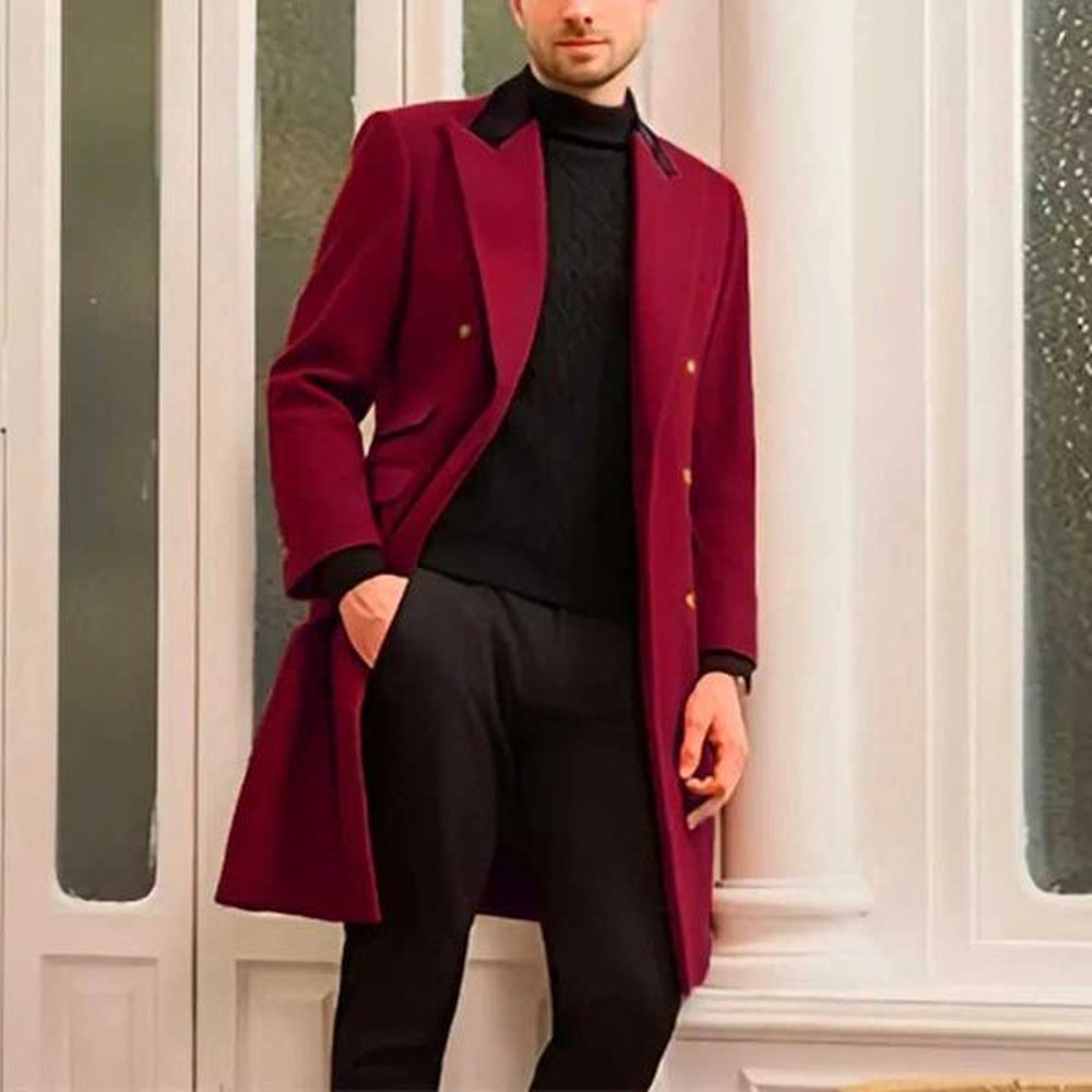 Winter Long Trenchcoat Mens New Fashion Solid Double Breasted Woolen Coat Loose Casual Males Trench Outwear Business OvercoatsXJ241212
