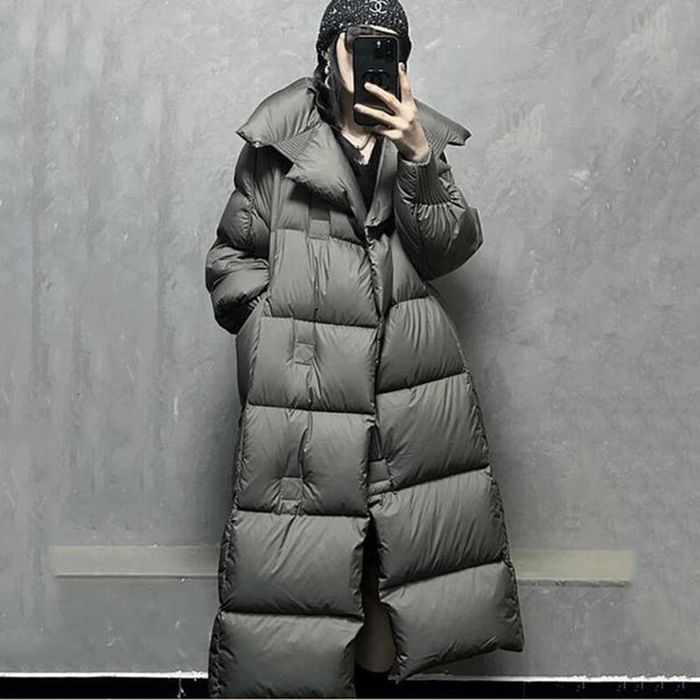 winter maxilong white down puffer jacket thicken warm over knee