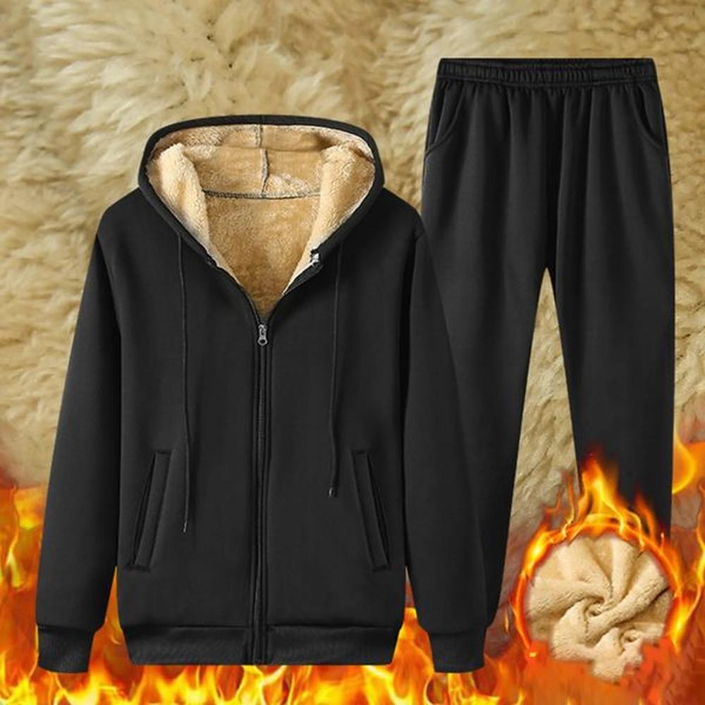 Winter Men Set Warm Thick Hooded JacketPants 2pc Sets Plus Size Lamb Cashmere Hoodies Zipper Tracksuits Sweatpants Sports Suit 241230