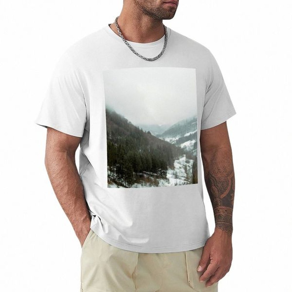winter mountains in the forest T-Shirt plain heavyweights quick-drying anime mens vintage t shirts X240817