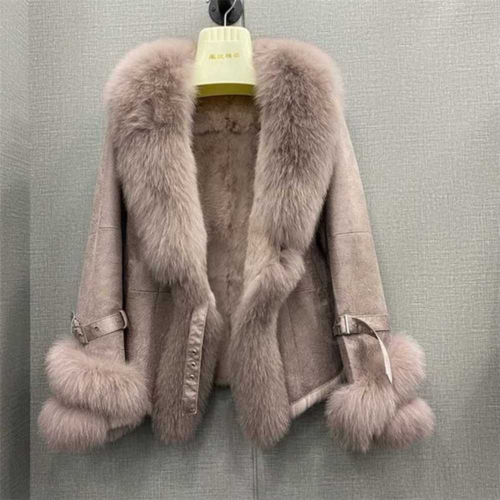 winter real fur coat genuine rabbit skin leather and fur
