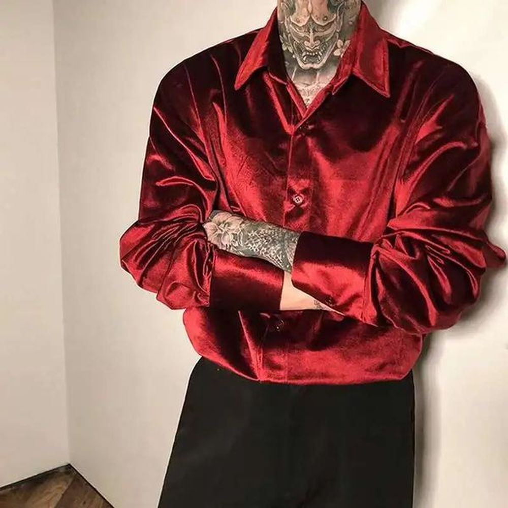 Winter Sexy Mink Fur Mens Button Up Cardigan Top Solid Color Lapel Business Dress Shirt For Men Y2K 2025 French Retro Mens Top 241205