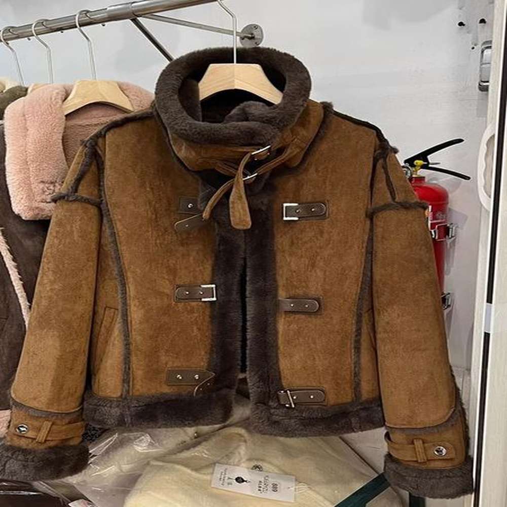 winter sheepskin coat faux fur suede leather women warm lamb