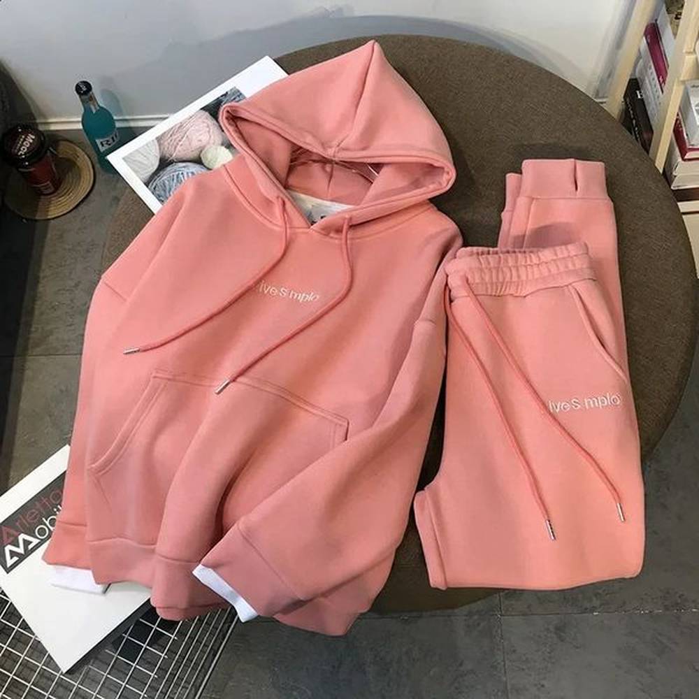 winter sweatshirt womens hoodie twopiece pocket set pants drawstring trouser