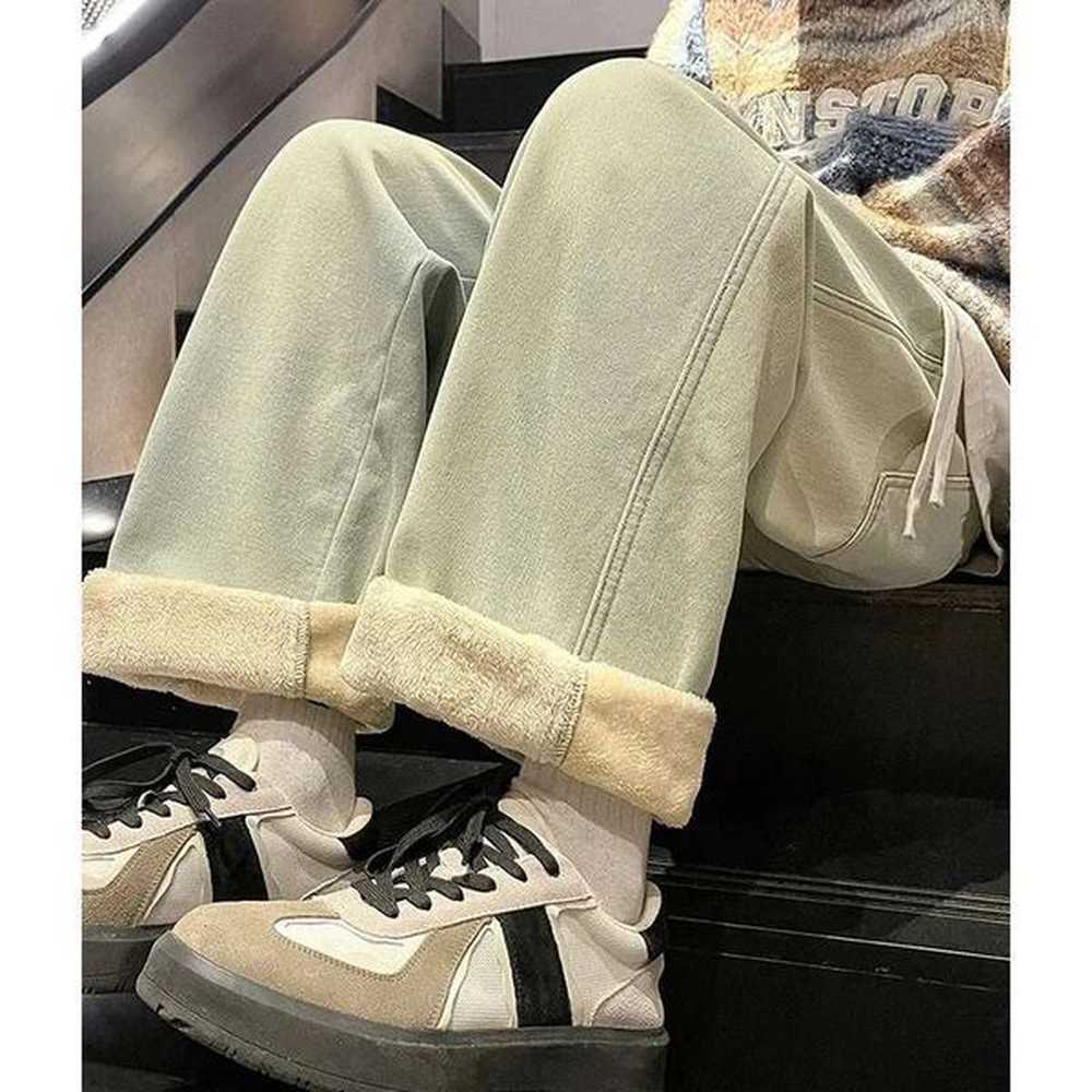 Winter Thermal Men Korean Thicken Casual Jeans Male Popular Snow Warm Plush Pants Classis Straight Wide Leg Denim Trousers