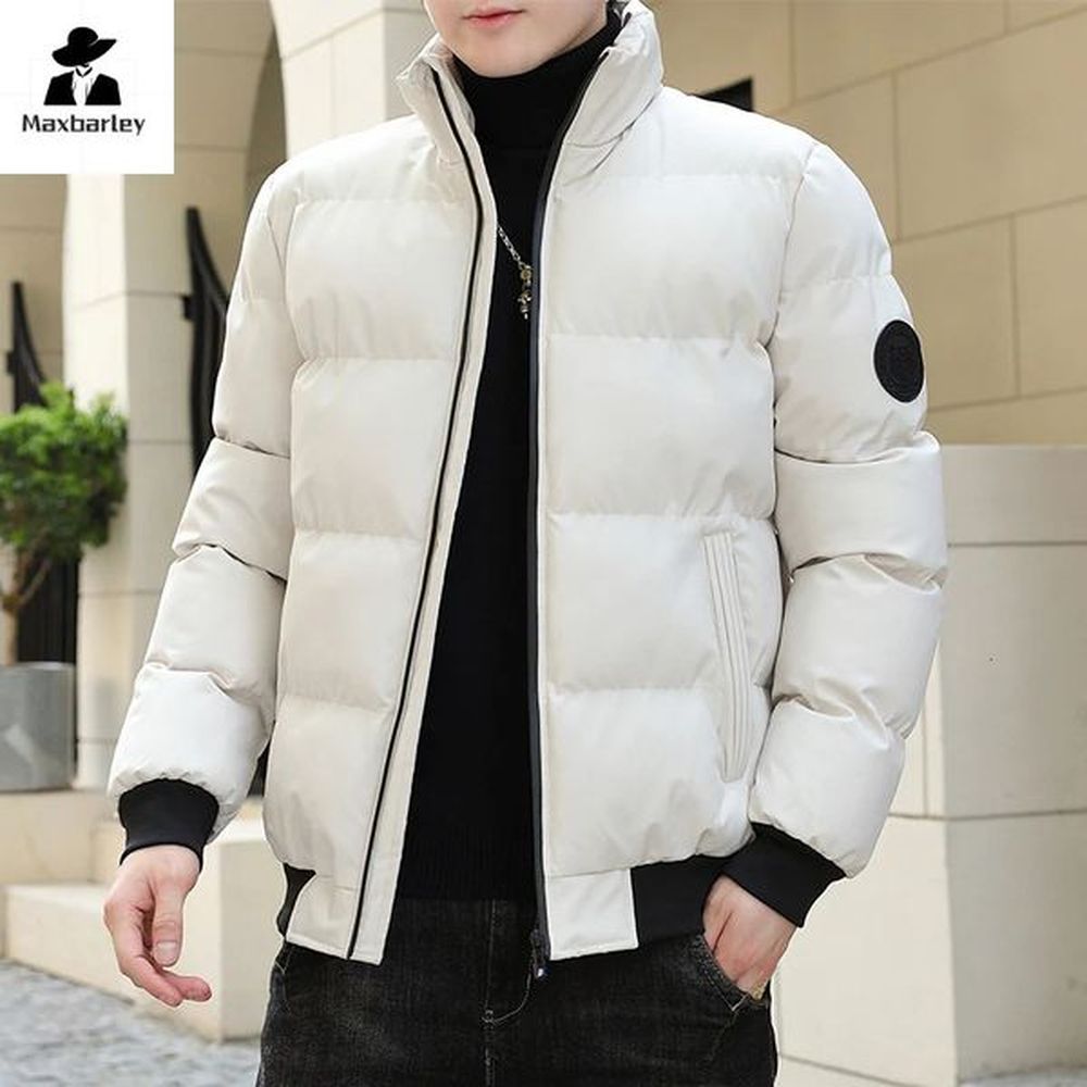 winter thick jacket for men fashionable and casual short style cold resistant down cotton warm jacket for men lightweight snow solid color P