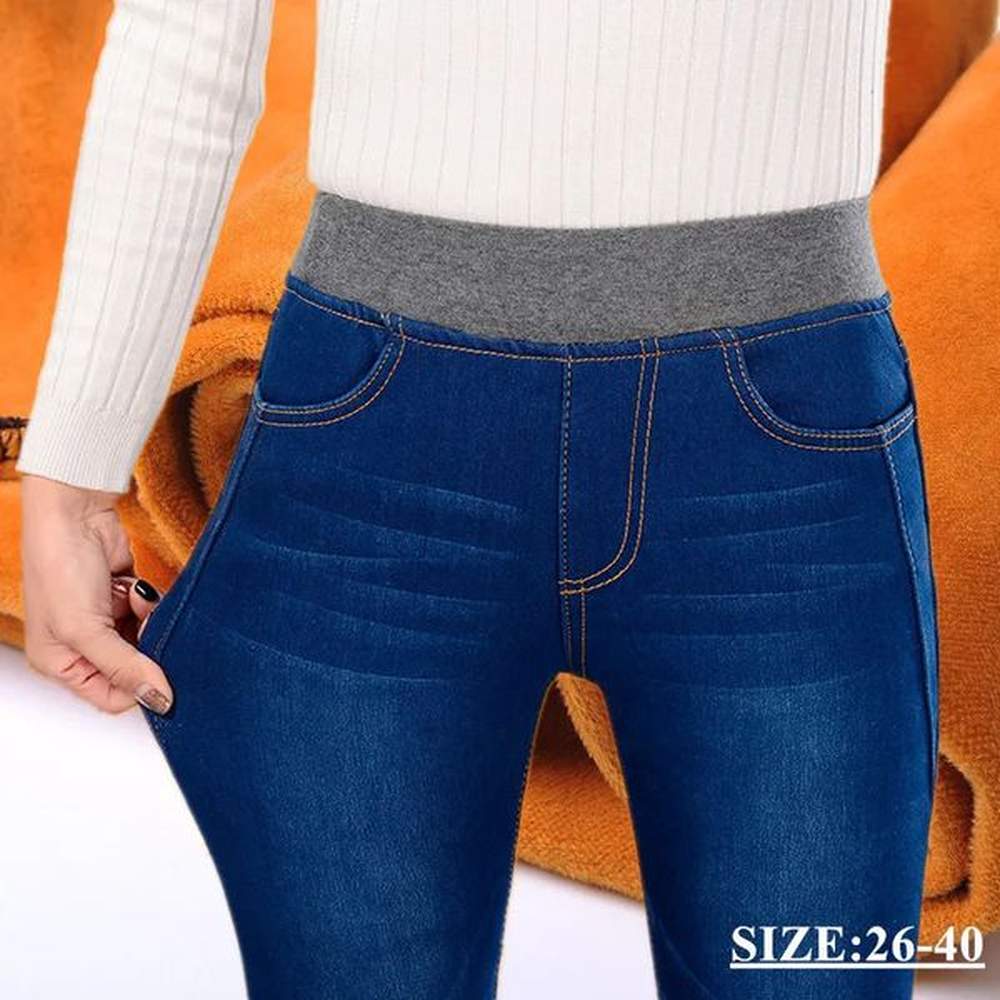 winter thick velvet warm womens elastic high waist thin mom