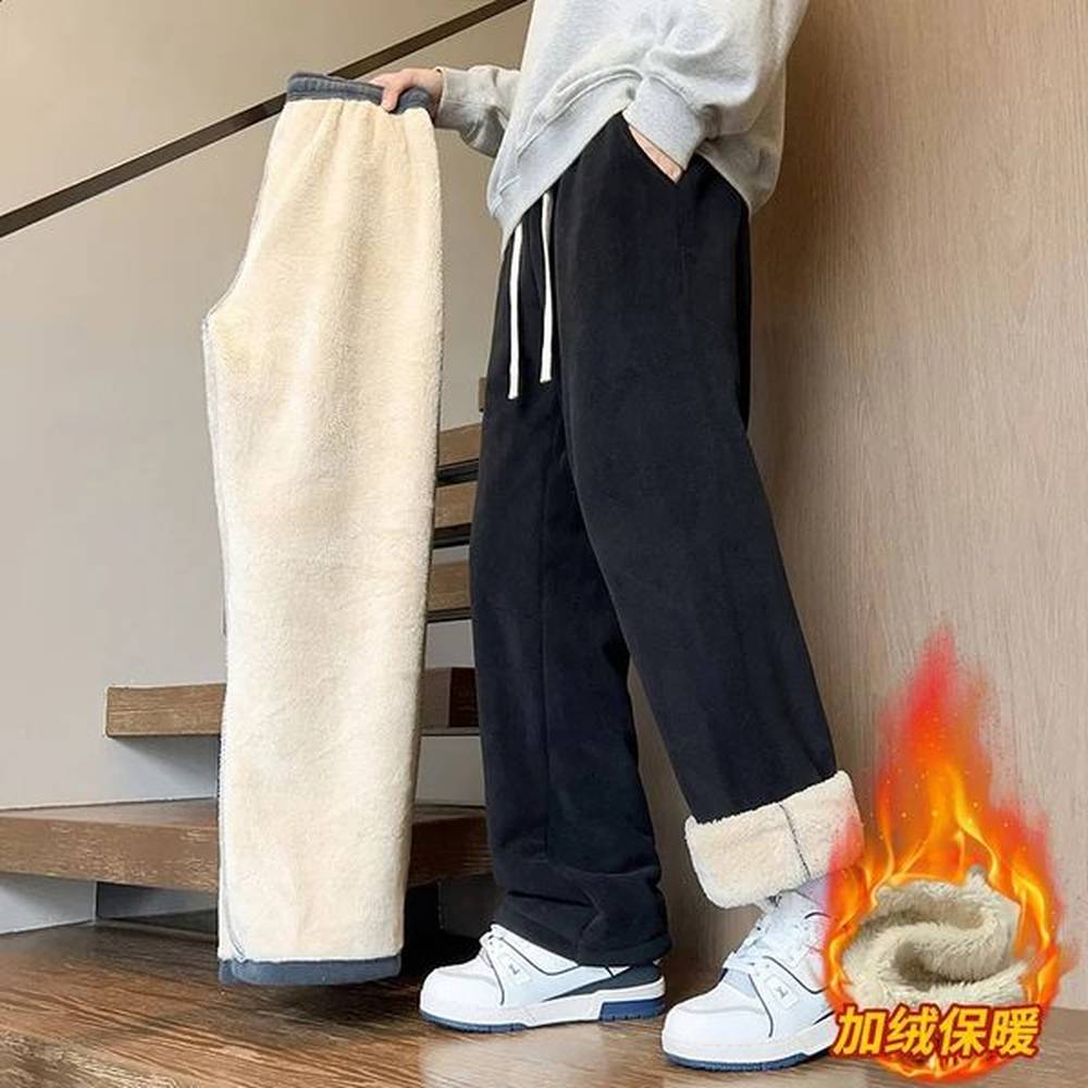 Winter Thick Warm Cashmere Pants Men Fleece Lined Sweatpants Mens Casual Sports 2025 Fashion Drawstring Baggy Jogger 241224