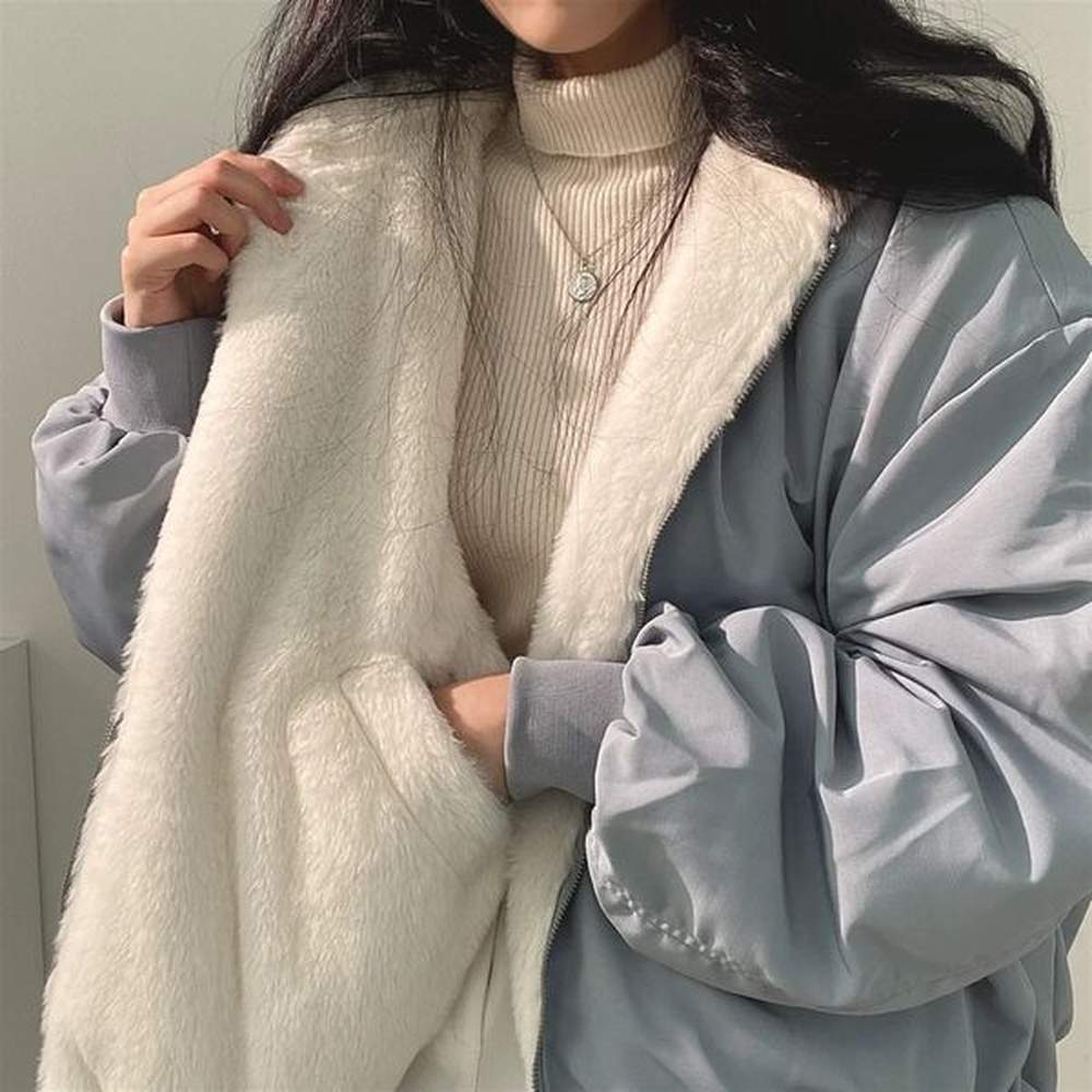 winter thicken warm parka oversized kawaii double sided hooded coat