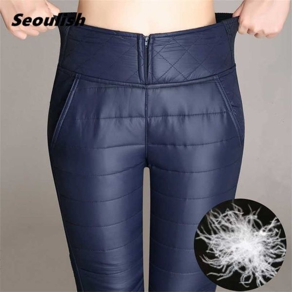 winter warm duck down velvet womens pants high waist solid
