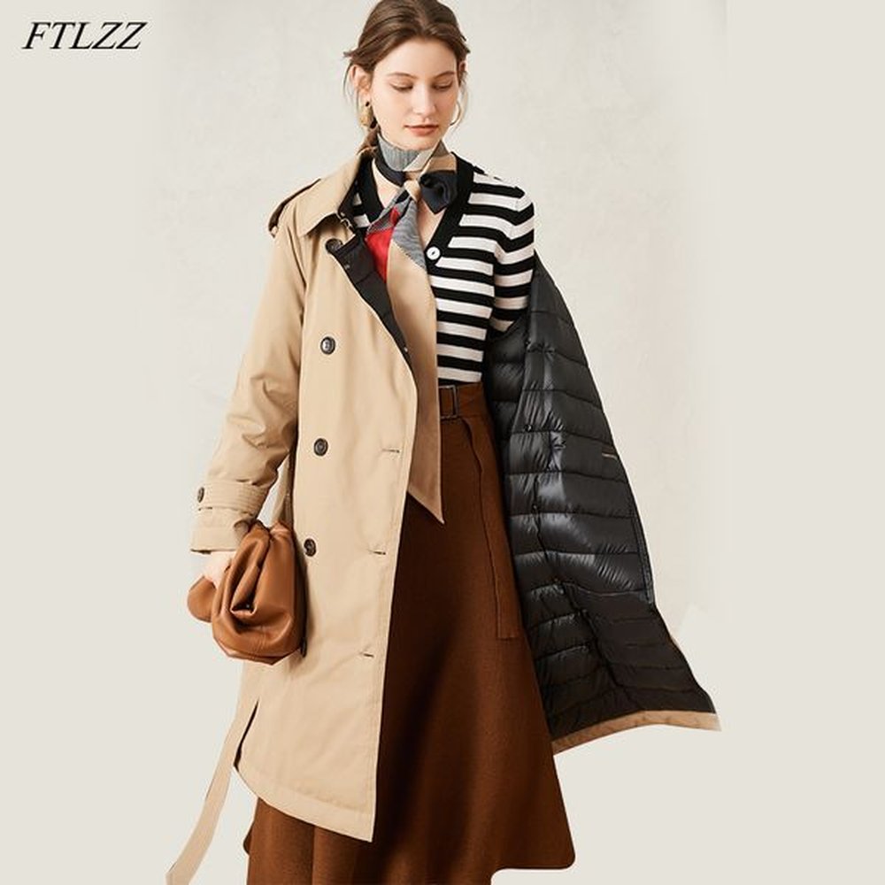 winter white duck down jacket coat elegant female double