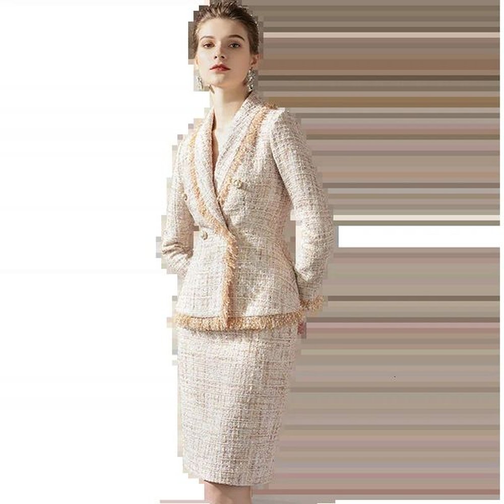 winter woman tweed fabric blazer suit french korean style set