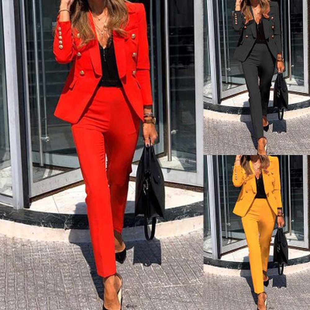 winter women set notched full sleeve blazers pencil pants suit