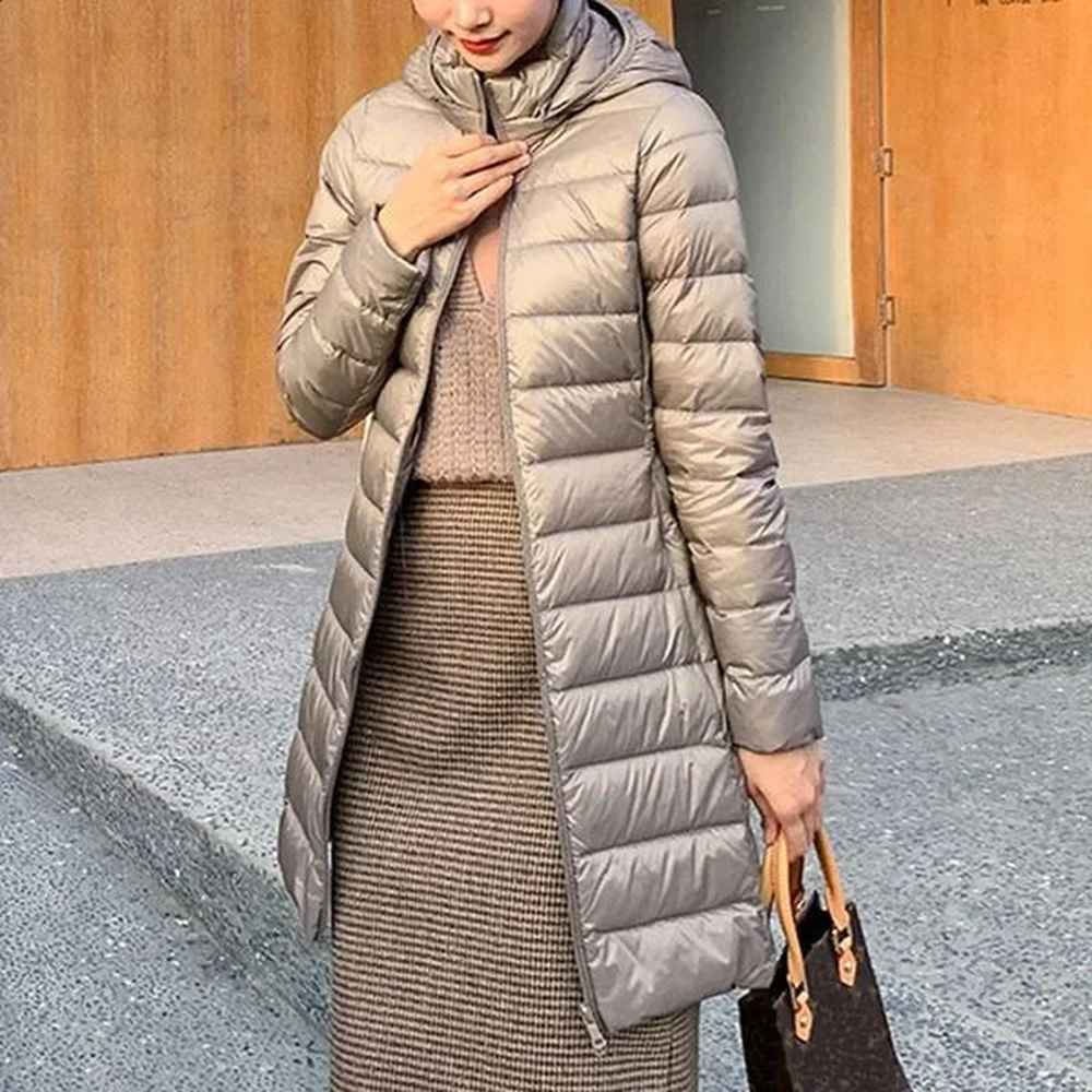 winter women slim down coats remove hooded parka solid color