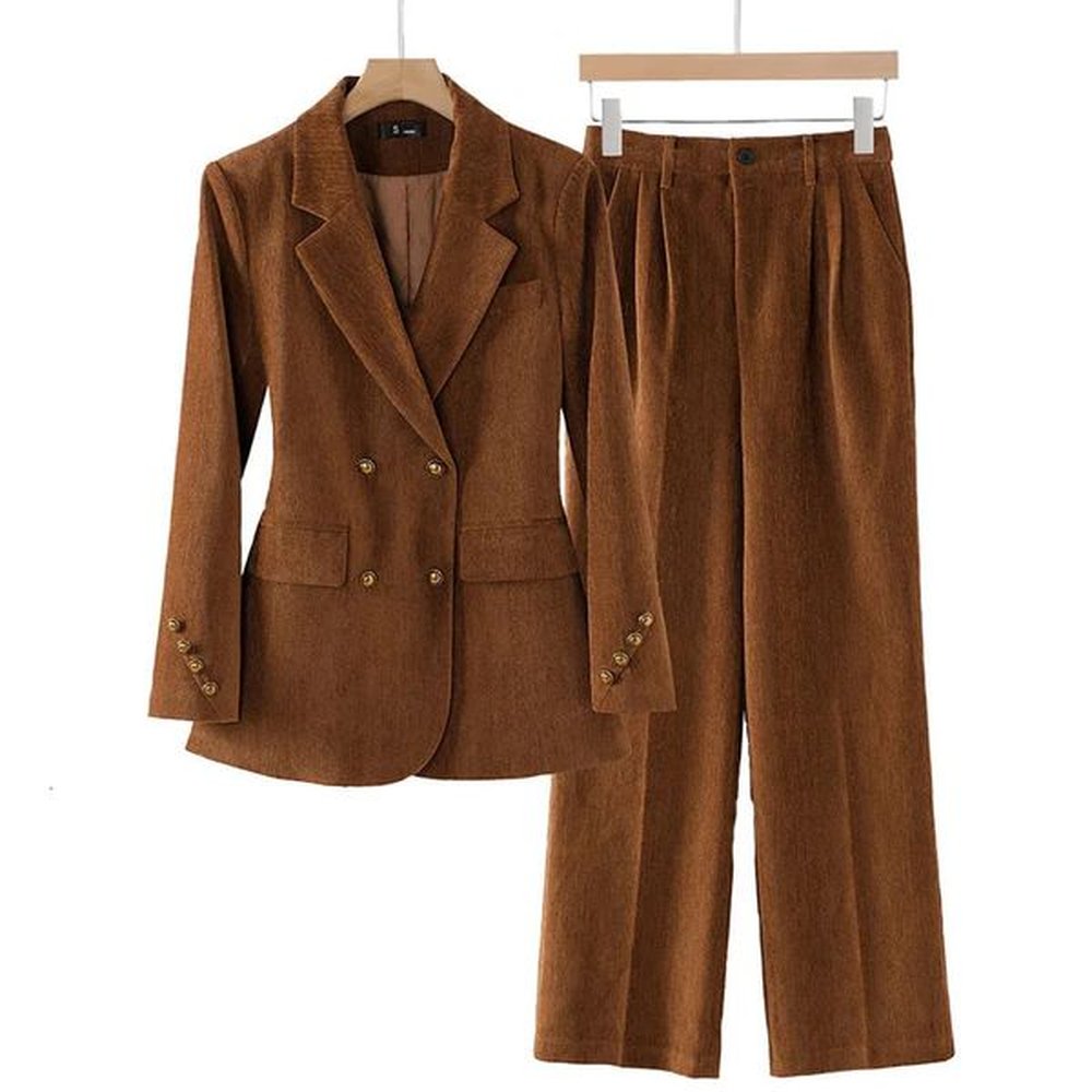 winter womens fashionable and elegant corduroy pantsuit retro chic jacket