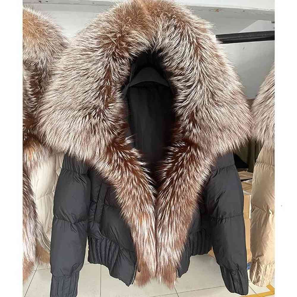 winter womens warm white duck down jacket natural genuine fox