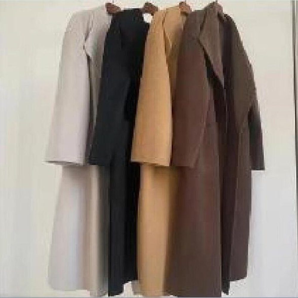 winter wool cashmere long coat silhouette side slit lapel long