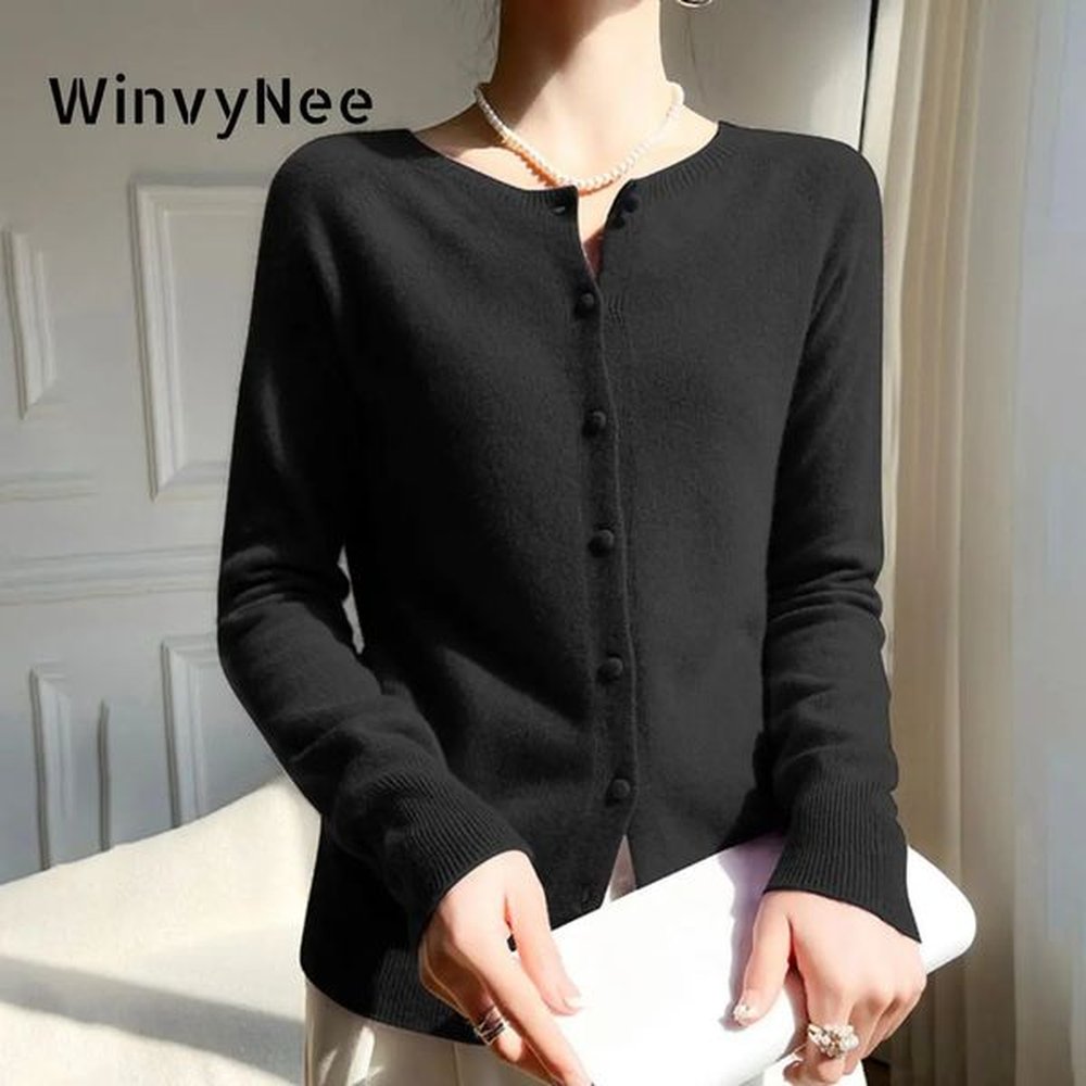 winvynee womens clothing merino wool black cardigans sweater solid casual