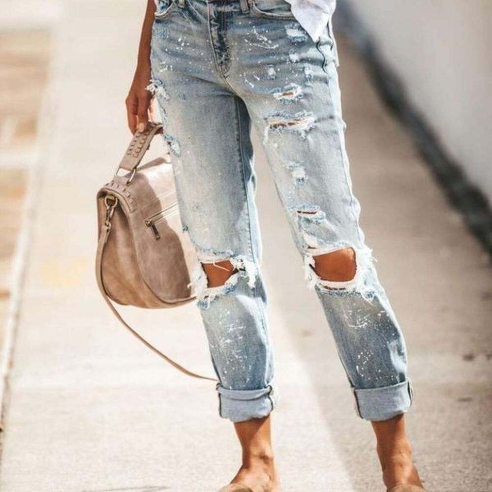 with tears to show thin wash womens jeans pants