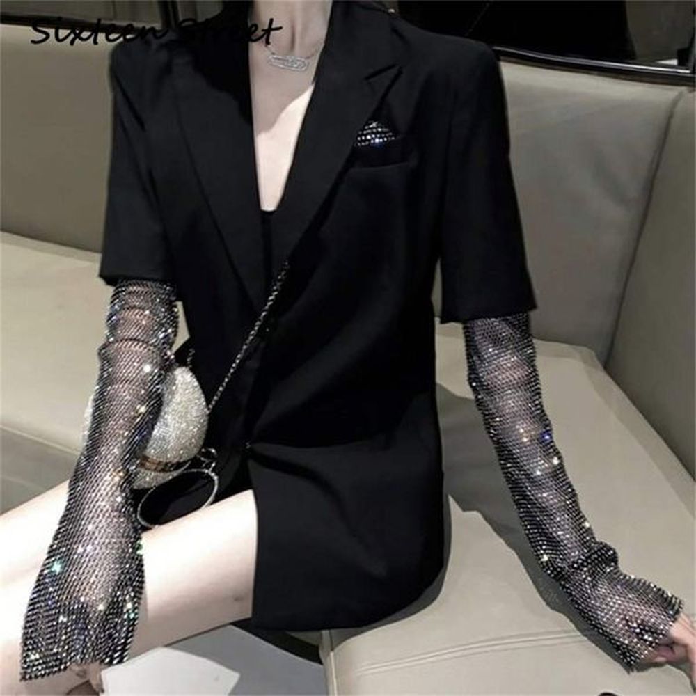 woman blazer jacket diamond sleeve bing autumn winter notch collar