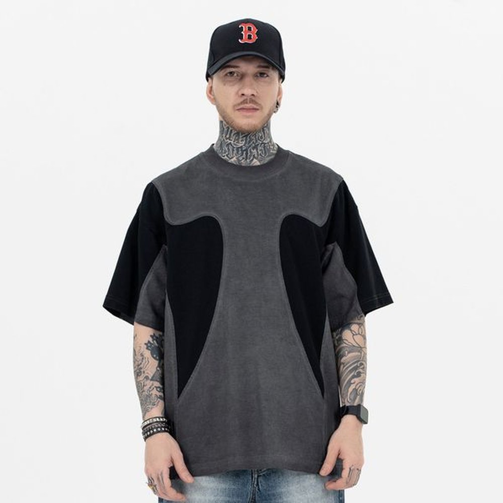 woman designer tshirts t shirt round sweatshirt woman angle short sleeve Splicing Minimalist distressed embroidery splicing high street shor